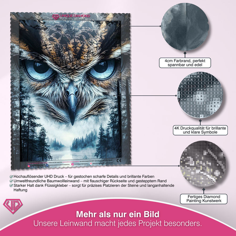 5D Diamond Painting – Mystische Eule im Nebelwald Unique-Diamond