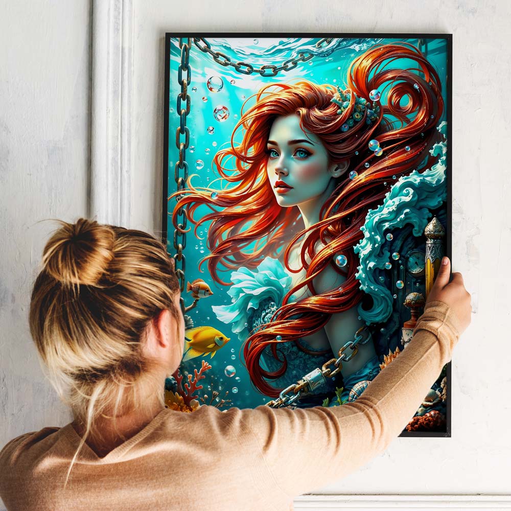 5D Diamond Painting mit AB-Effekt – Mystische Meerjungfrau mit 100 Farben, Unique-Diamond