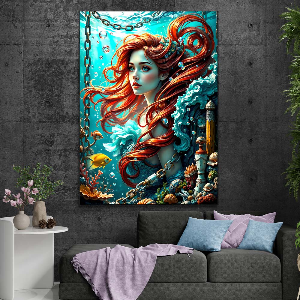 5D Diamond Painting mit AB-Effekt – Mystische Meerjungfrau mit 100 Farben, Unique-Diamond