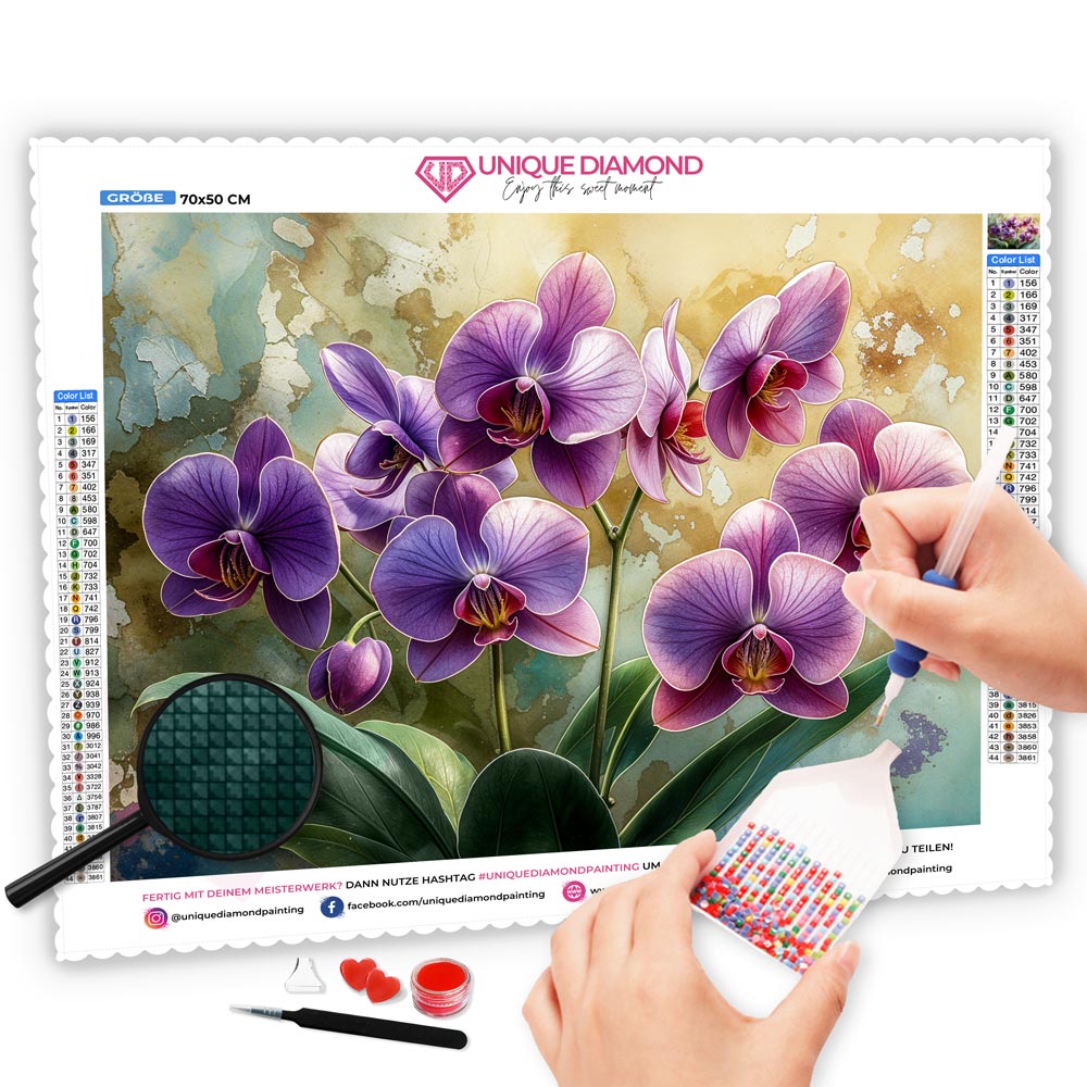 5D Diamond Painting mit AB Effekt – Orchideenpracht, Unique-Diamond