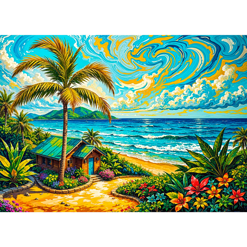 5D Diamond Painting mit AB-Effekt – Paradies am Meer, Unique-Diamond