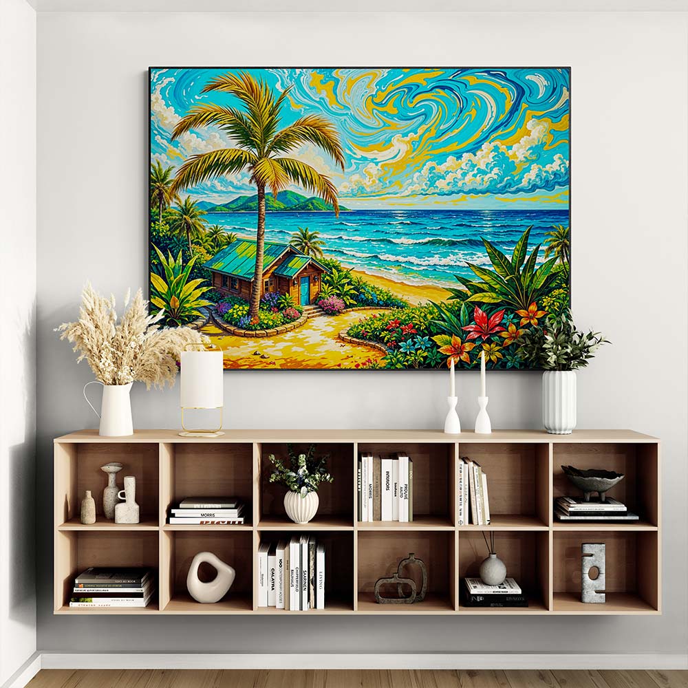 5D Diamond Painting mit AB-Effekt – Paradies am Meer, Unique-Diamond