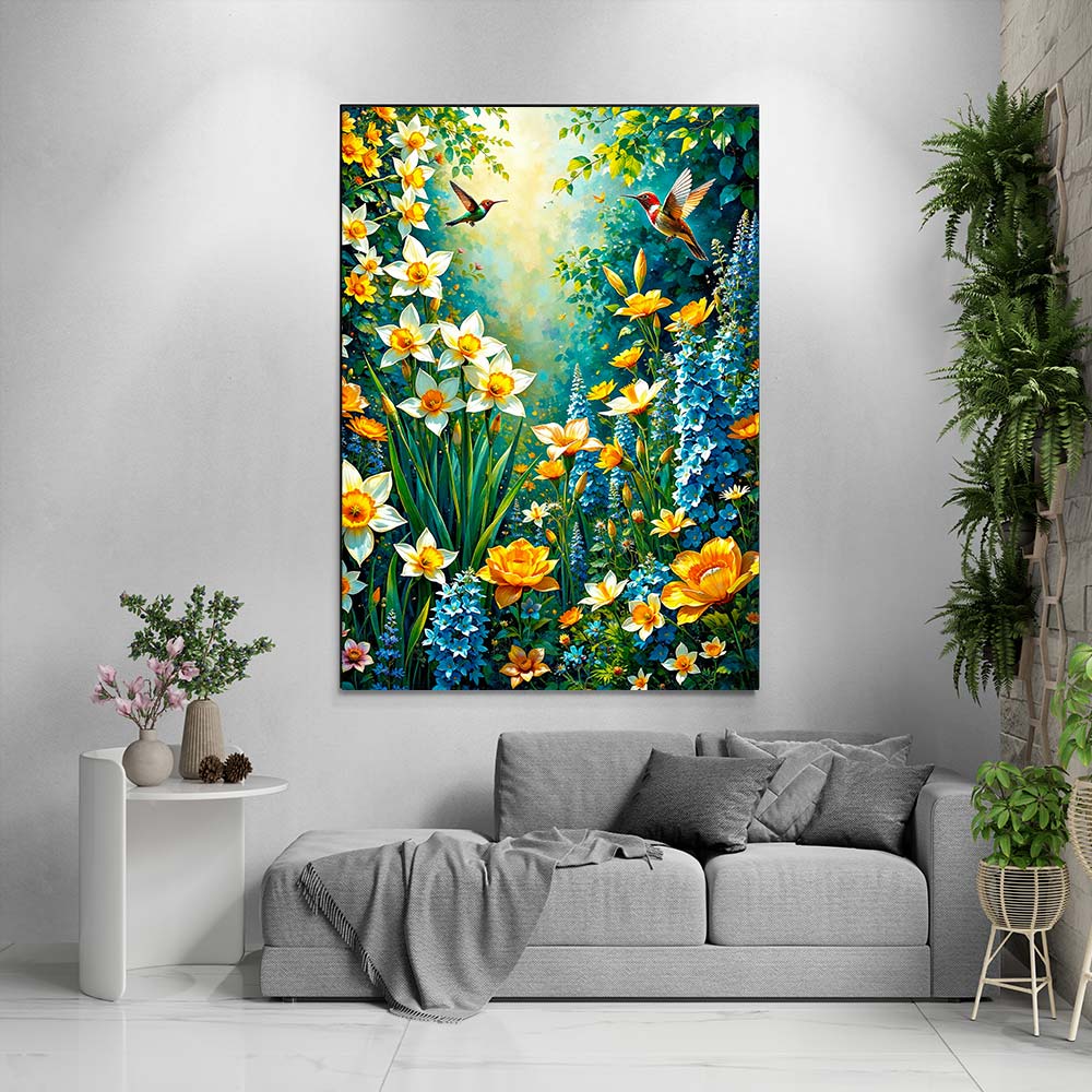 5D Diamond Painting mit AB-Effekt – Paradiesischer Blumengarten, Unique-Diamond