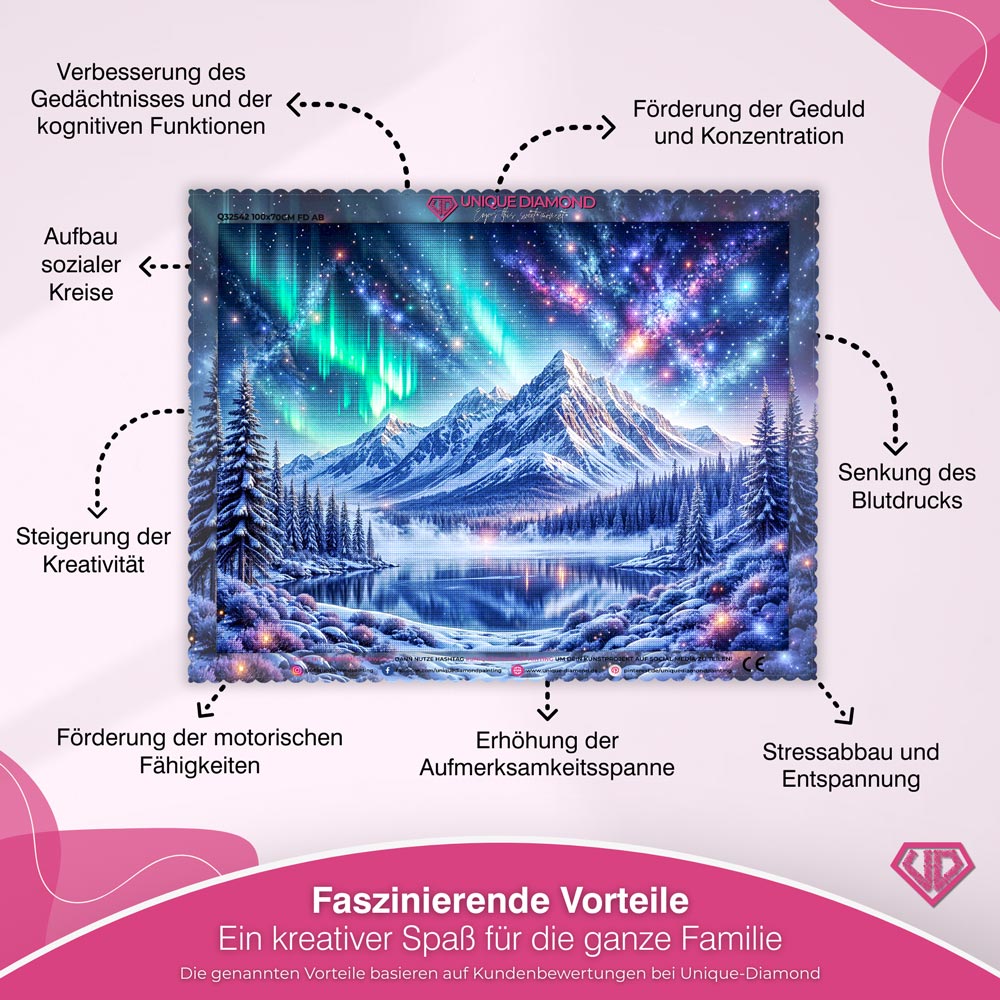 5D Diamond Painting – Polarlichter über den Bergen Unique-Diamond