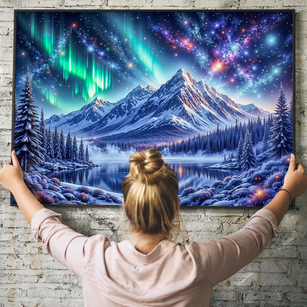 5D Diamond Painting – Polarlichter über den Bergen Unique-Diamond