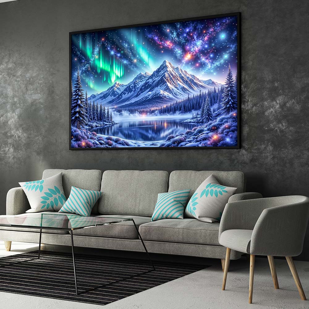 5D Diamond Painting – Polarlichter über den Bergen Unique-Diamond