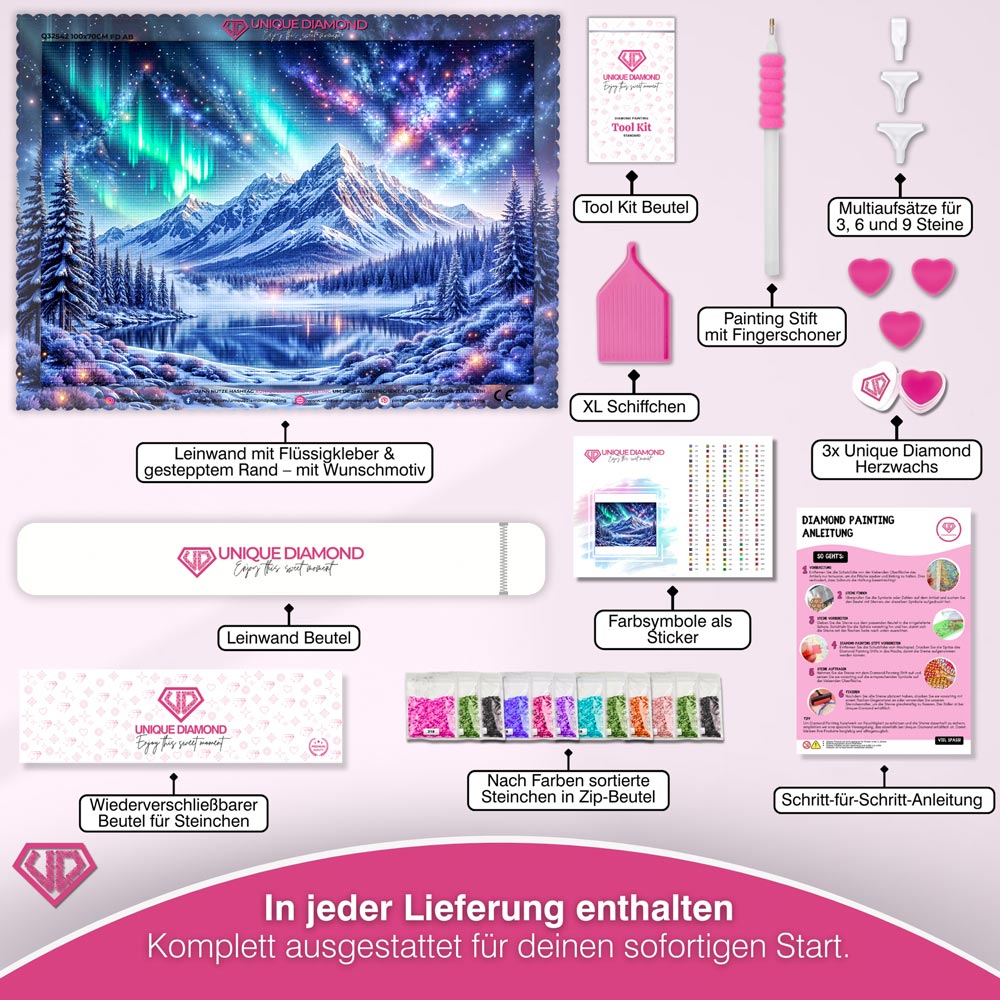 5D Diamond Painting – Polarlichter über den Bergen Unique-Diamond