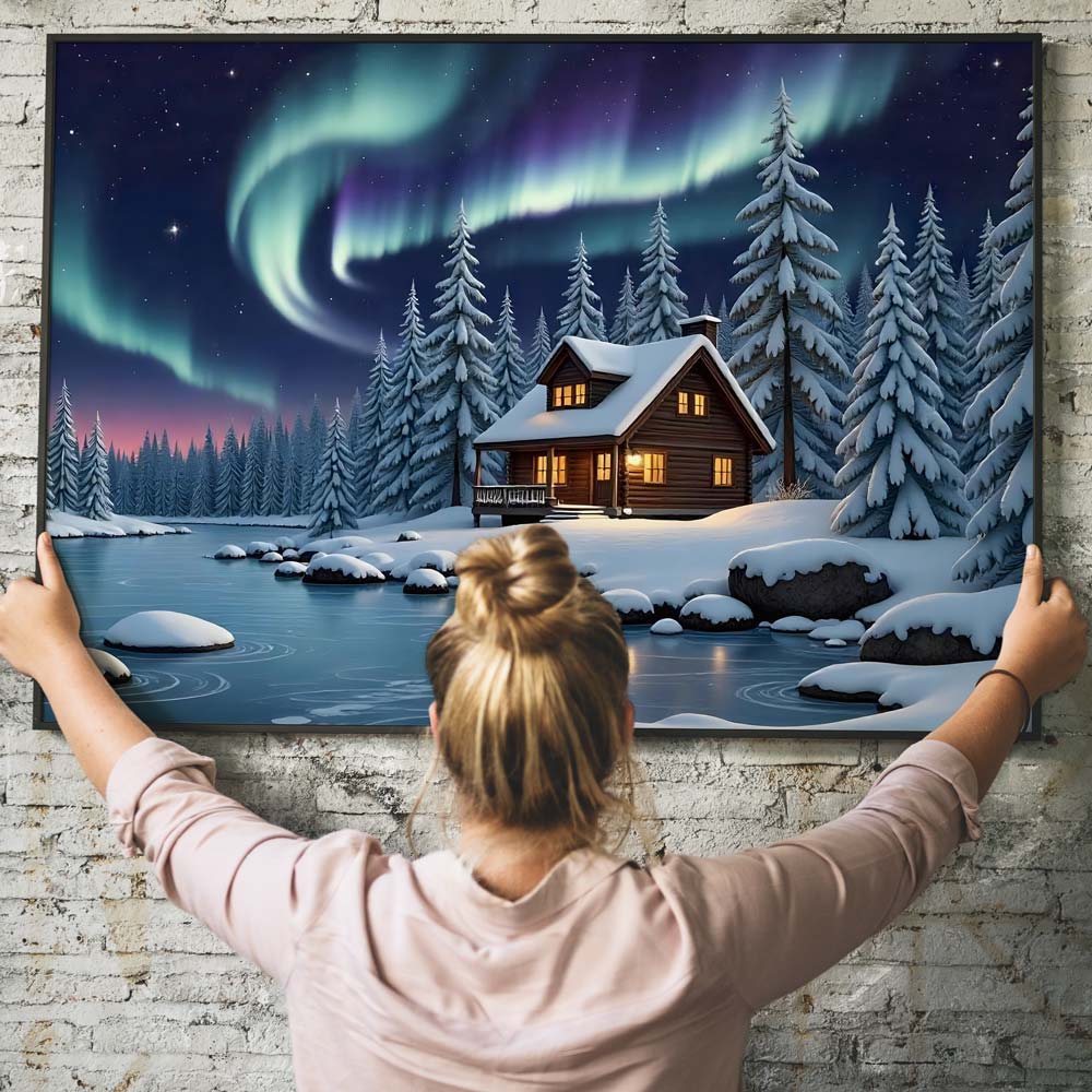 5D Diamond Painting mit AB-Effekt – Polarzauber im Winterwald, Unique-Diamond