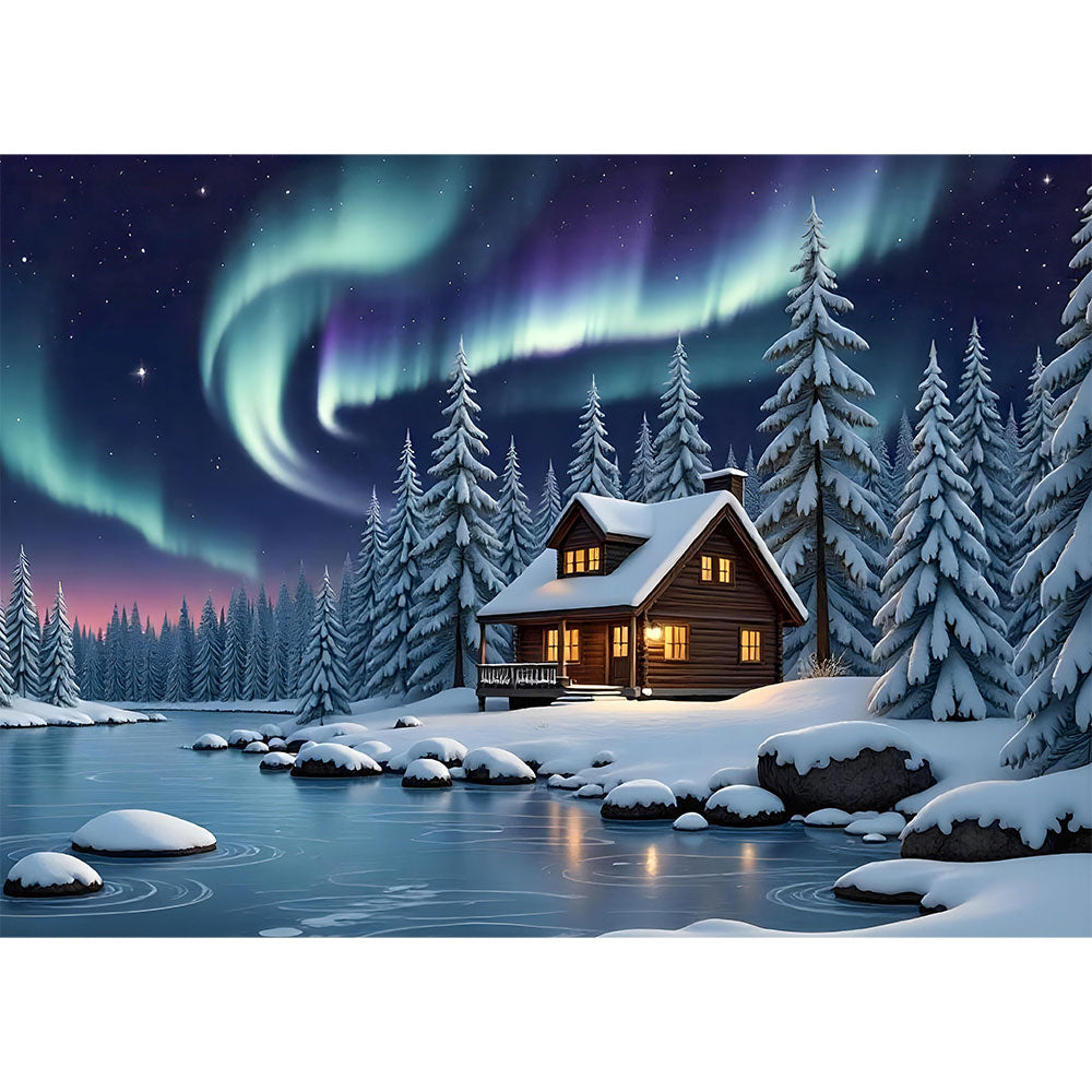 5D Diamond Painting mit AB-Effekt – Polarzauber im Winterwald, Unique-Diamond