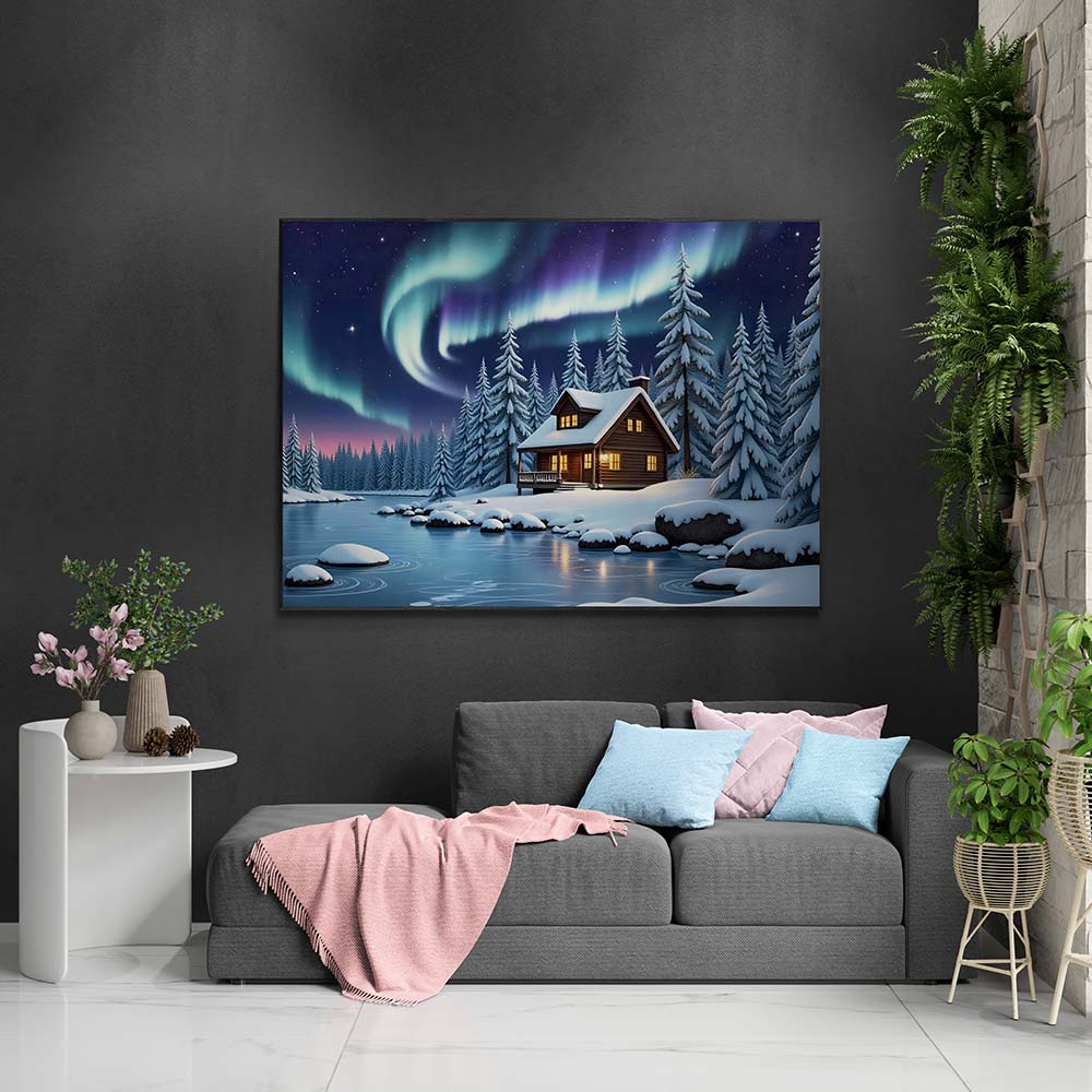 5D Diamond Painting mit AB-Effekt – Polarzauber im Winterwald, Unique-Diamond