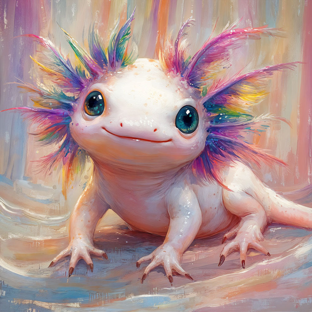 5D Diamond Painting mit AB-Effekt – Regenbogen-Axolotl, Unique-Diamond
