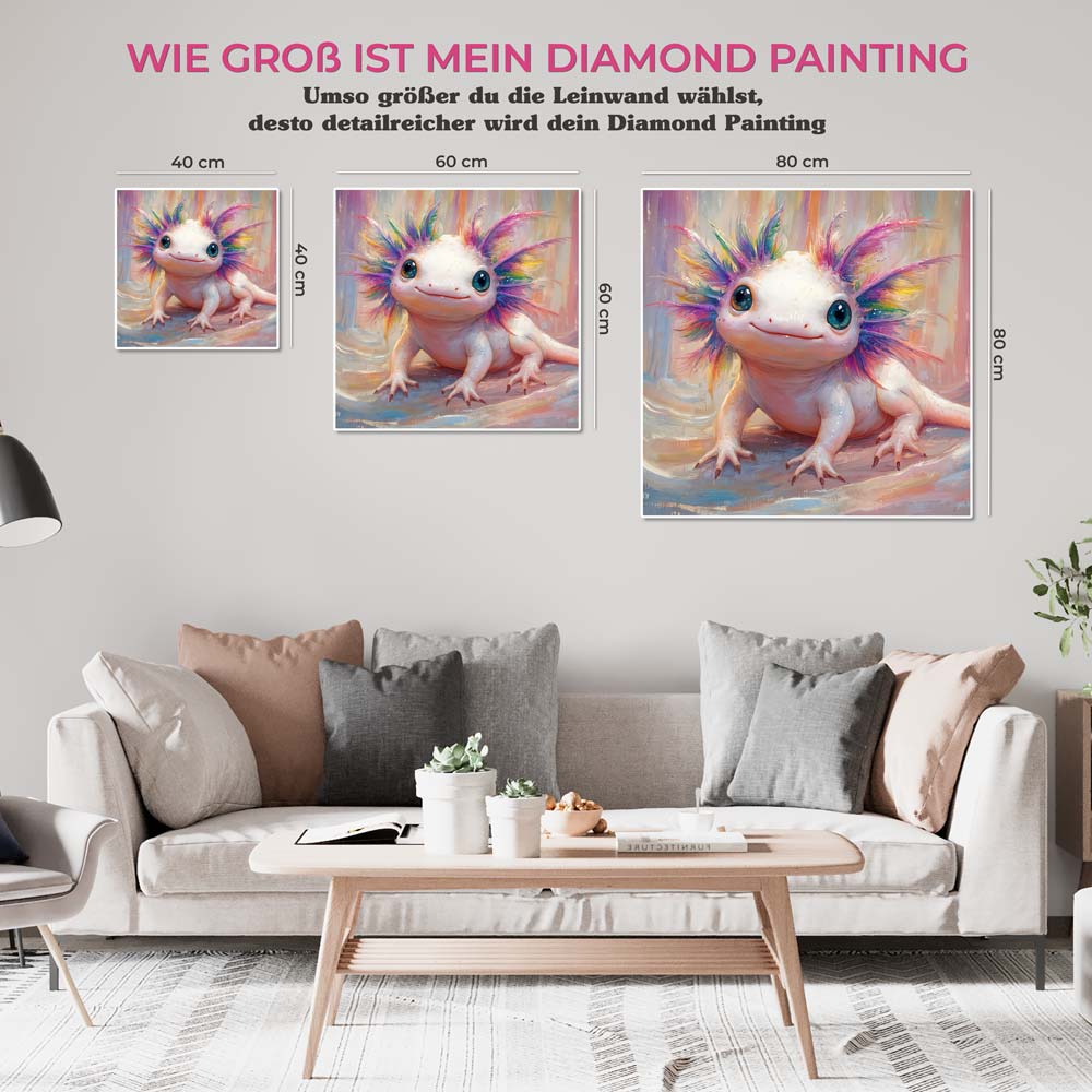 5D Diamond Painting mit AB-Effekt – Regenbogen-Axolotl, Unique-Diamond
