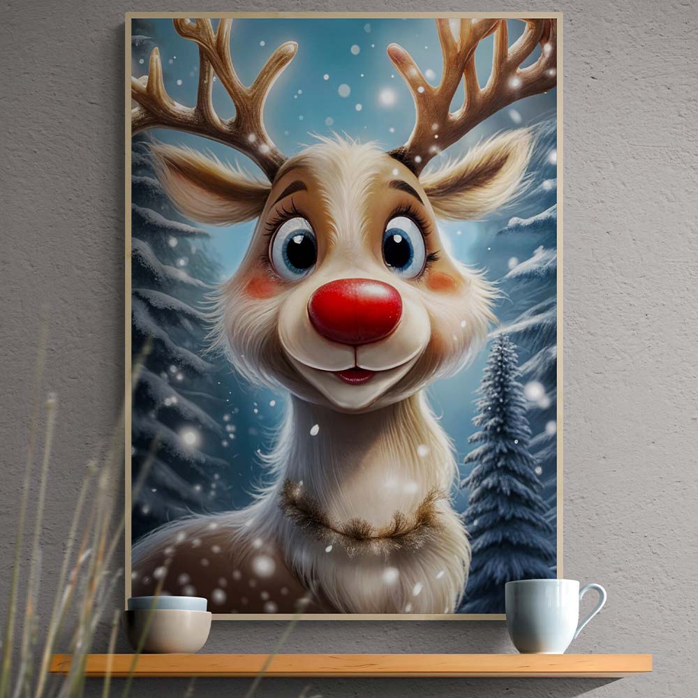 5D Diamond Painting mit AB-Effekt – Rudolphs Winterzauber, Unique-Diamond