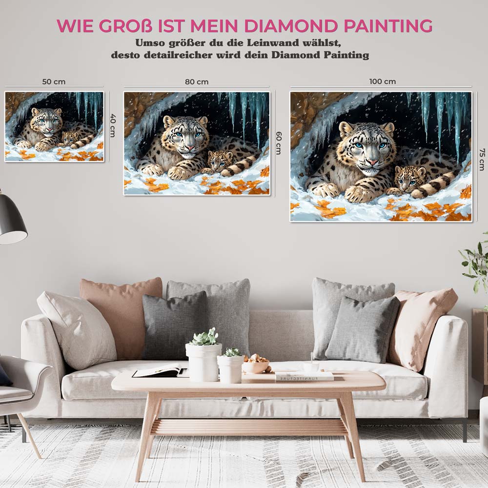 5D Diamond Painting mit AB Effekt – Schneeleoparden, Unique-Diamond