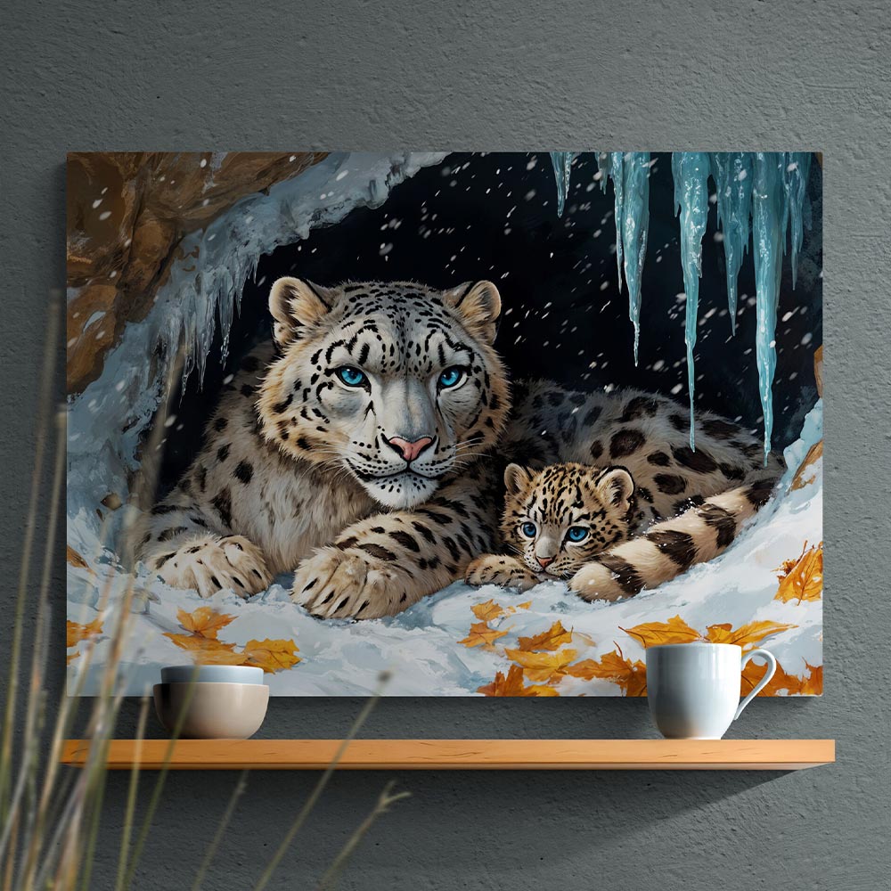 5D Diamond Painting mit AB Effekt – Schneeleoparden, Unique-Diamond