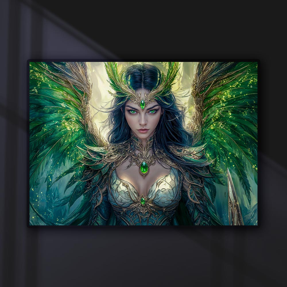 5D Diamond Painting mit AB-Effekt – Smaragdkriegerin, Unique-Diamond