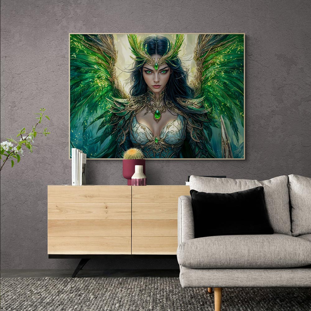 5D Diamond Painting mit AB-Effekt – Smaragdkriegerin, Unique-Diamond