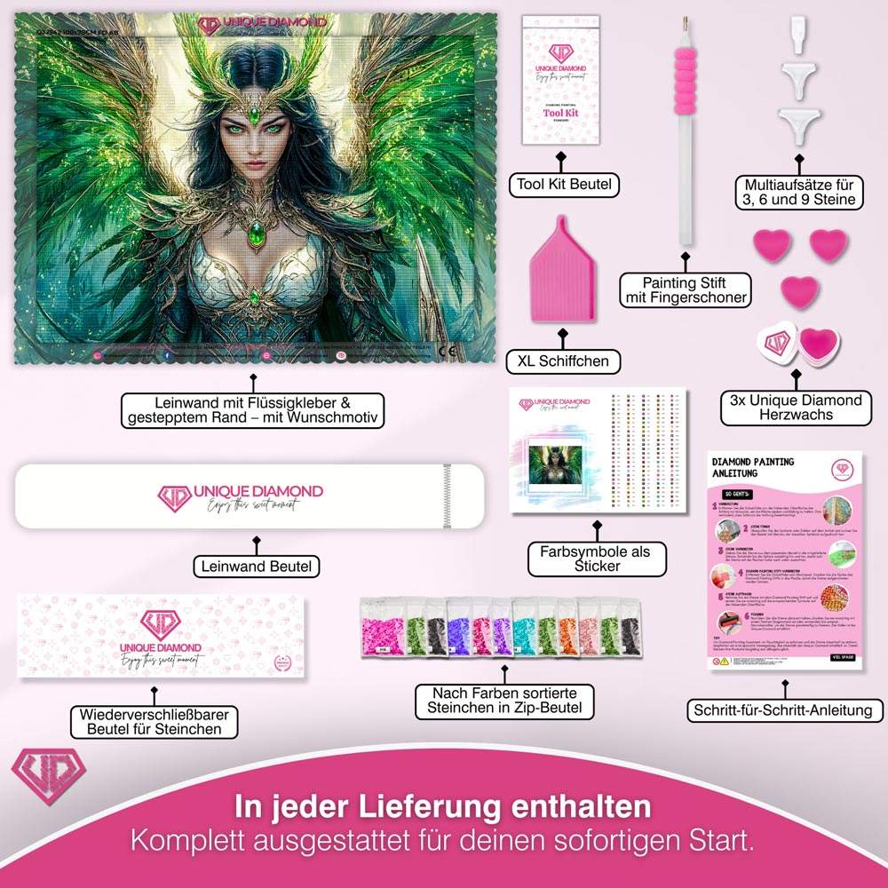 5D Diamond Painting – Smaragdkriegerin Unique-Diamond