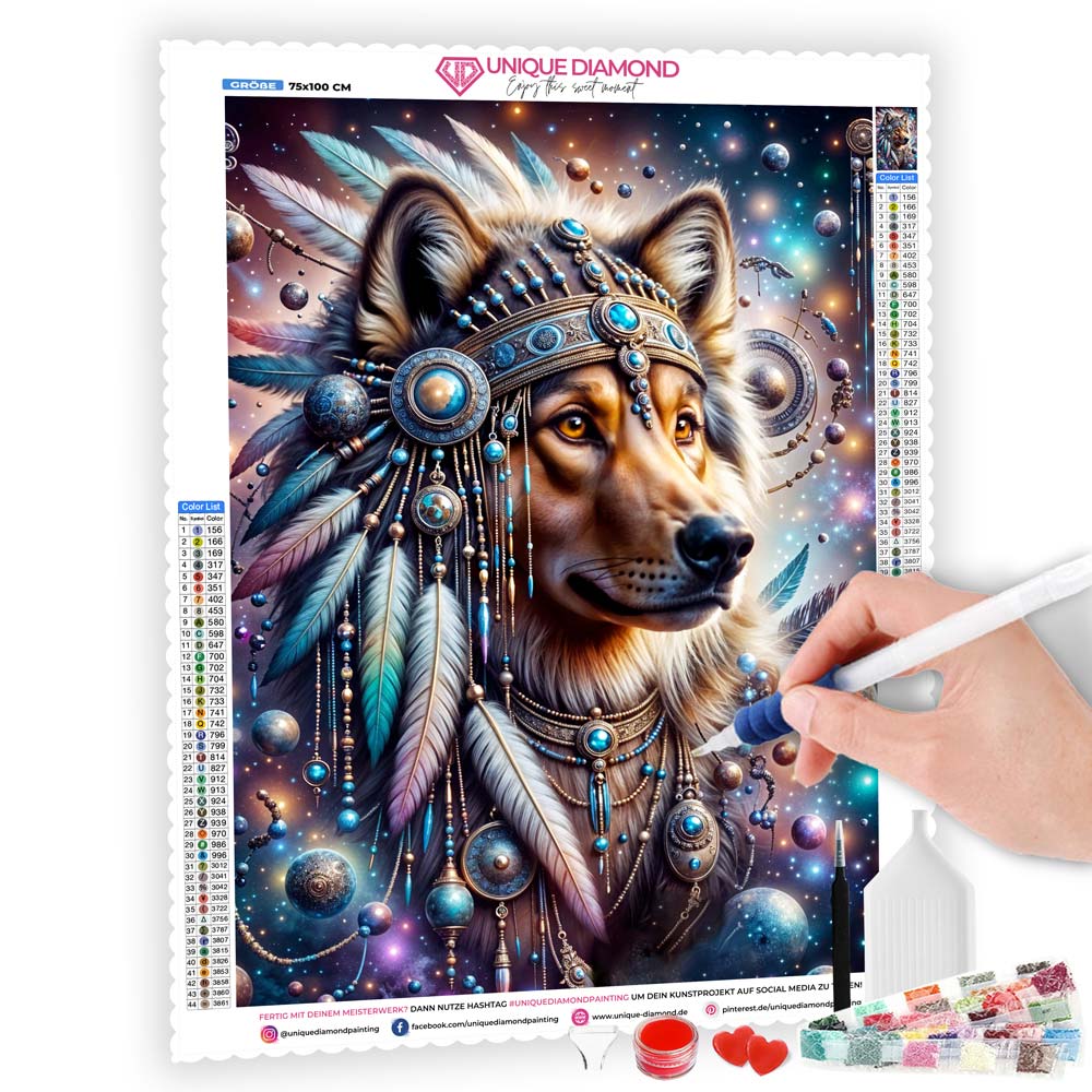 5D Diamond Painting mit AB-Effekt – Spiritueller Wächter, Unique-Diamond