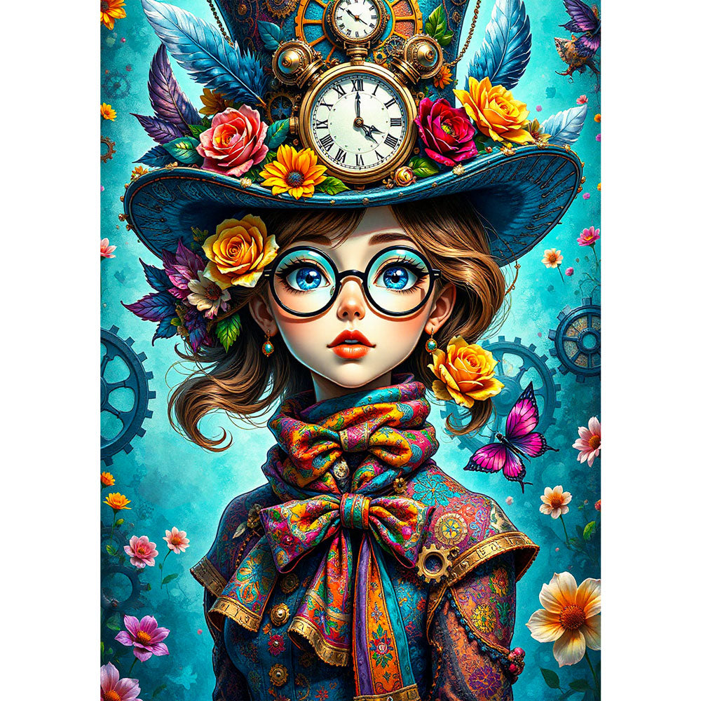 5D Diamond Painting mit AB-Effekt – Steampunk-Diva mit 100 Farben, Unique-Diamond