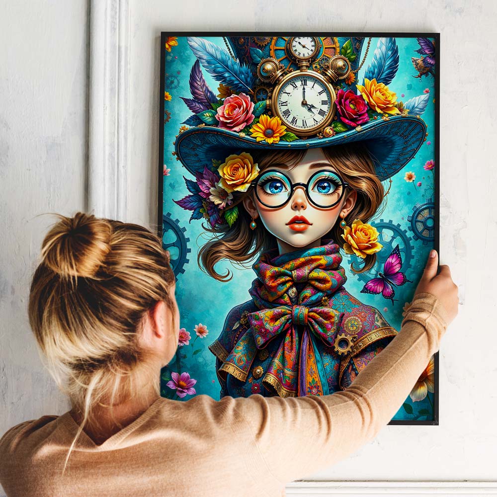 5D Diamond Painting mit AB-Effekt – Steampunk-Diva mit 100 Farben, Unique-Diamond