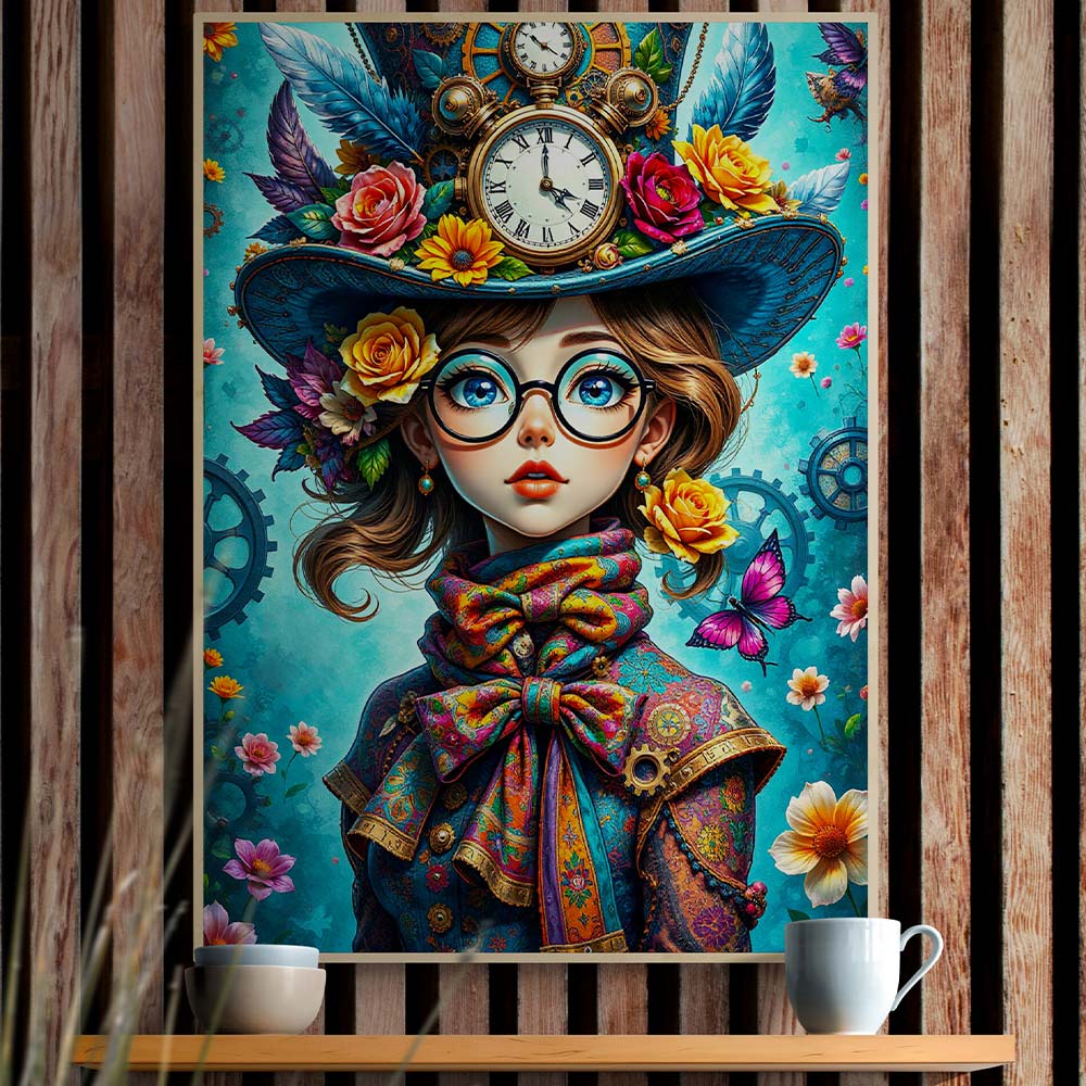 5D Diamond Painting mit AB-Effekt – Steampunk-Diva mit 100 Farben, Unique-Diamond