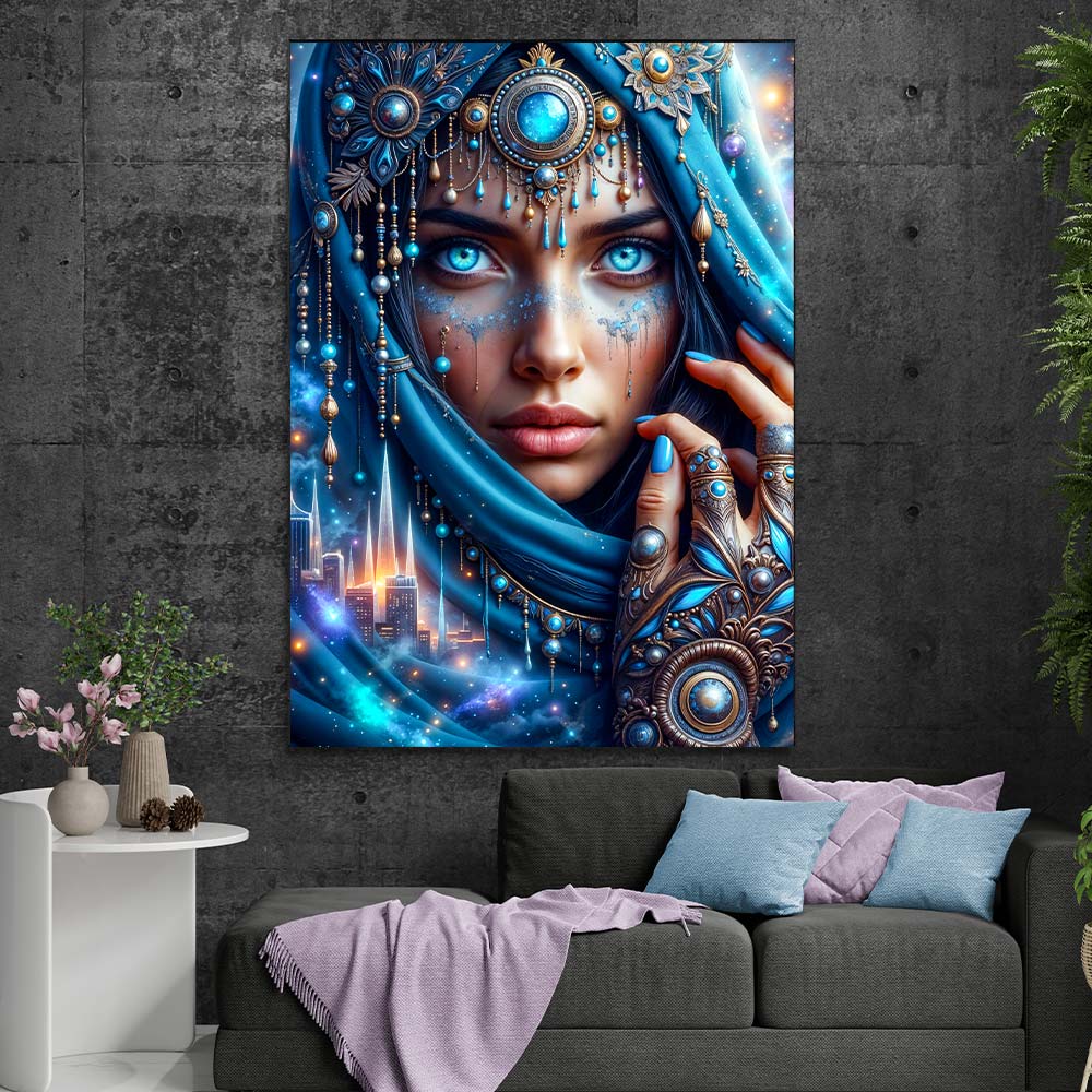 5D Diamond Painting mit AB-Effekt – Sternenblick der Wüstenprinzessin mit 100 Farben, Unique-Diamond