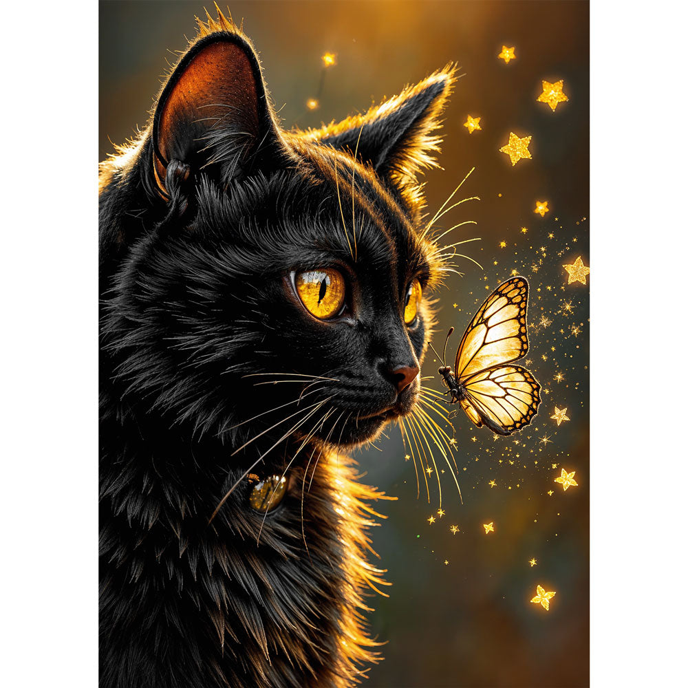 5D Diamond Painting mit AB-Effekt – Sternenglanz der Nachtkatze, Unique-Diamond