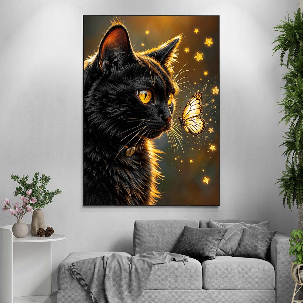 5D Diamond Painting mit AB-Effekt – Sternenglanz der Nachtkatze, Unique-Diamond