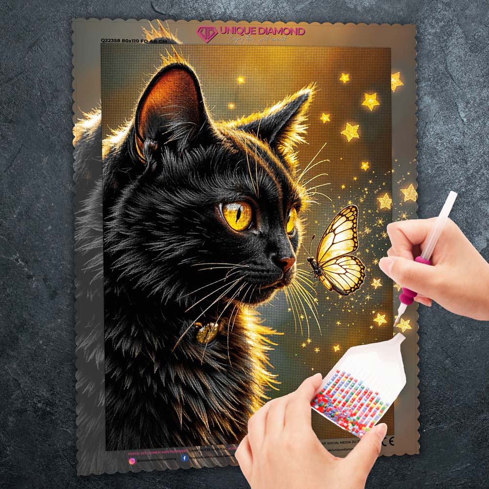 5D Diamond Painting – Sternenglanz der Nachtkatze Unique-Diamond