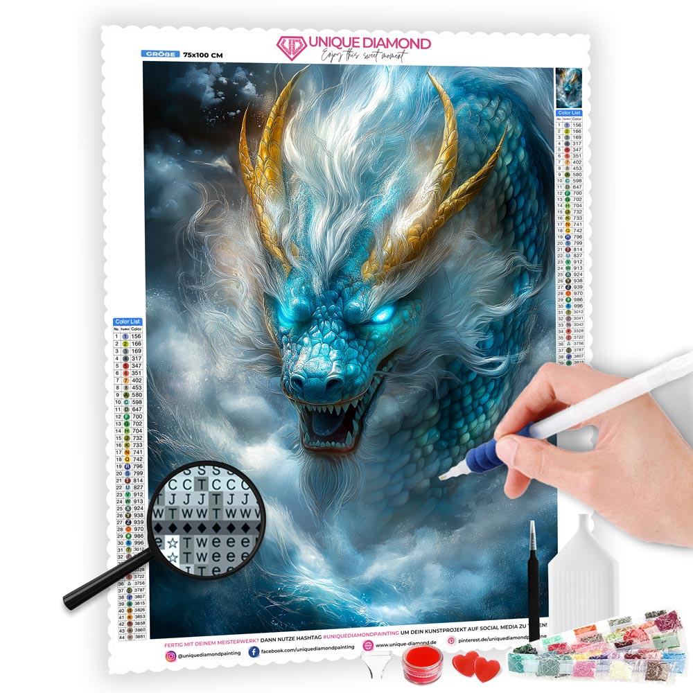 5D Diamond Painting mit AB Effekt – Sturmdrache, Unique-Diamond