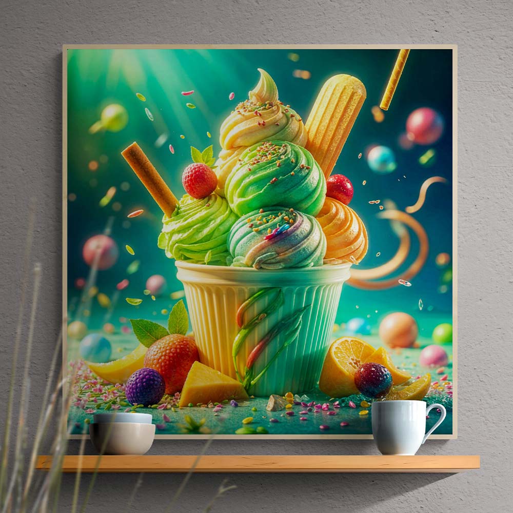 5D Diamond Painting mit AB-Effekt – Süßer Eisbecher mit 100 Farben, Unique-Diamond