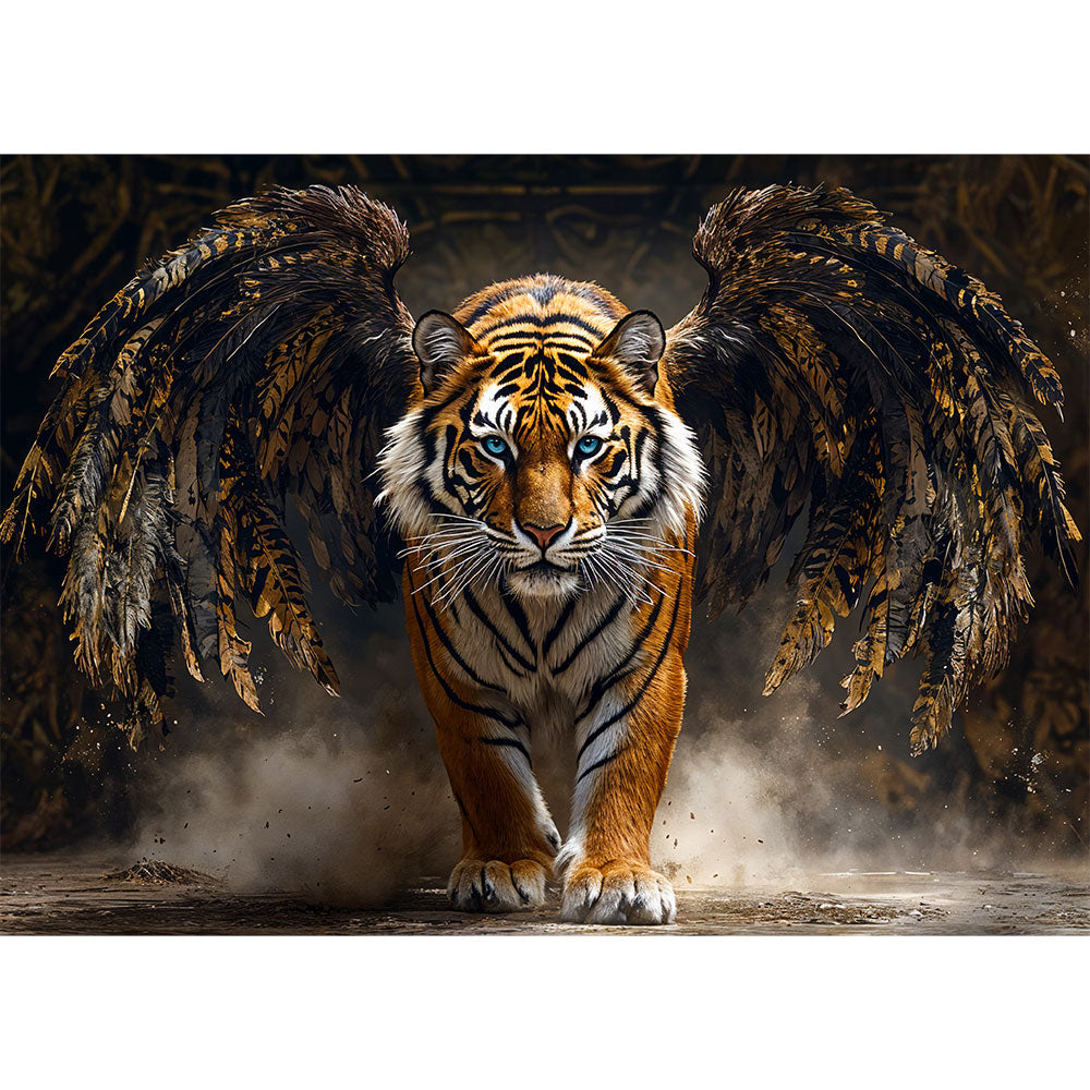 5D Diamond Painting mit AB-Effekt – Tiger mit Flügeln der Macht mit 100 Farben, Unique-Diamond