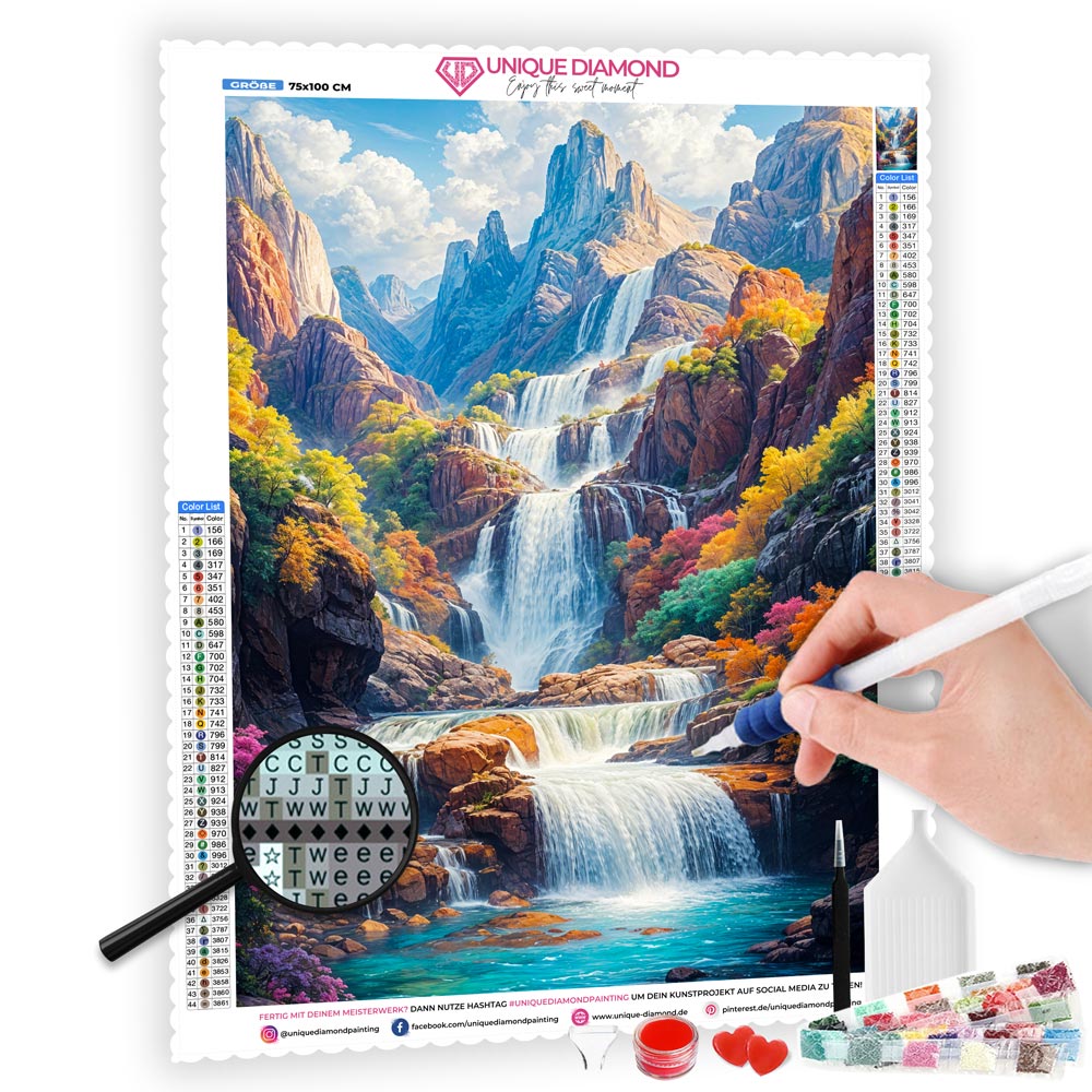 5D Diamond Painting mit AB-Effekt – Wasserfälle des Paradieses, Unique-Diamond