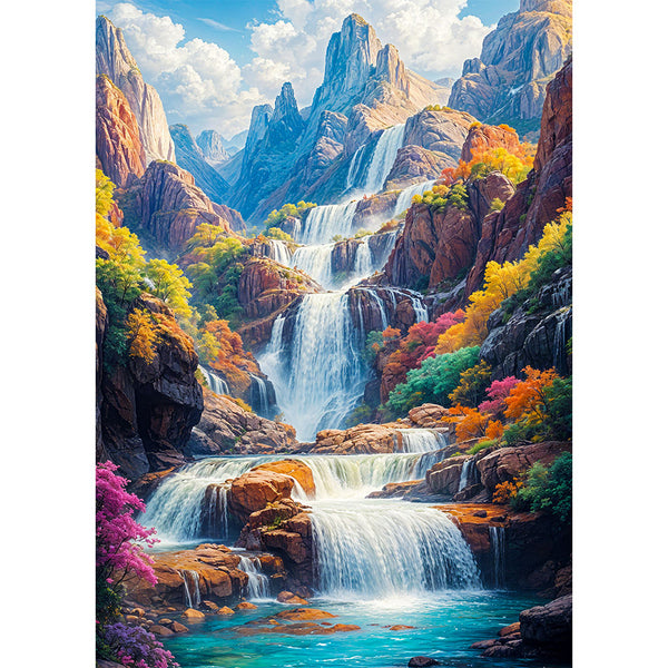 5D Diamond Painting mit AB-Effekt – Wasserfälle des Paradieses, Unique-Diamond