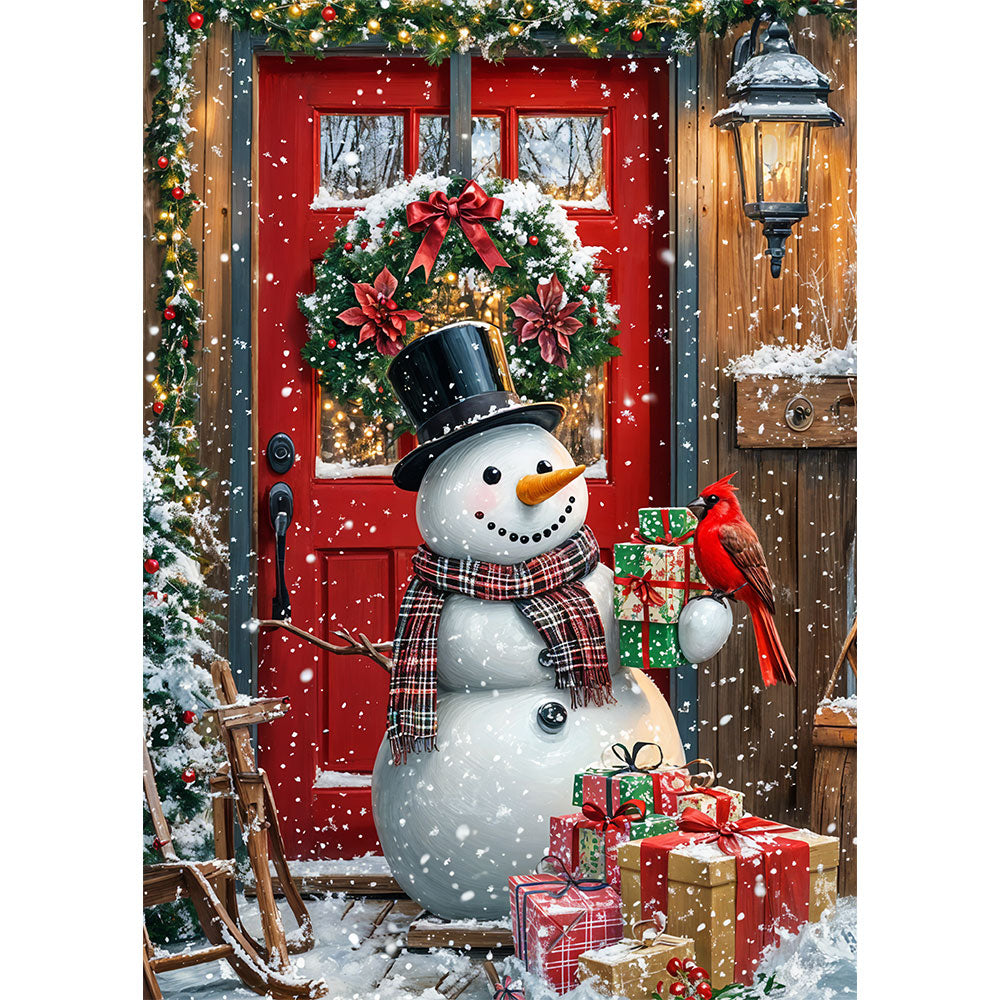 5D Diamond Painting mit AB Effekt – Winterfreude Schneemann, Unique-Diamond