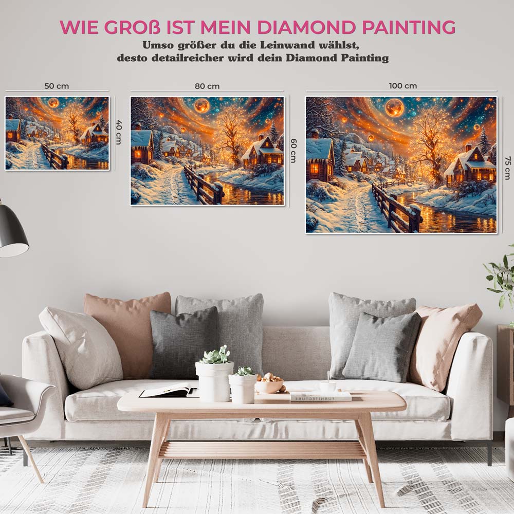 5D Diamond Painting mit AB Effekt – Winterliche Abendruhe, Unique-Diamond