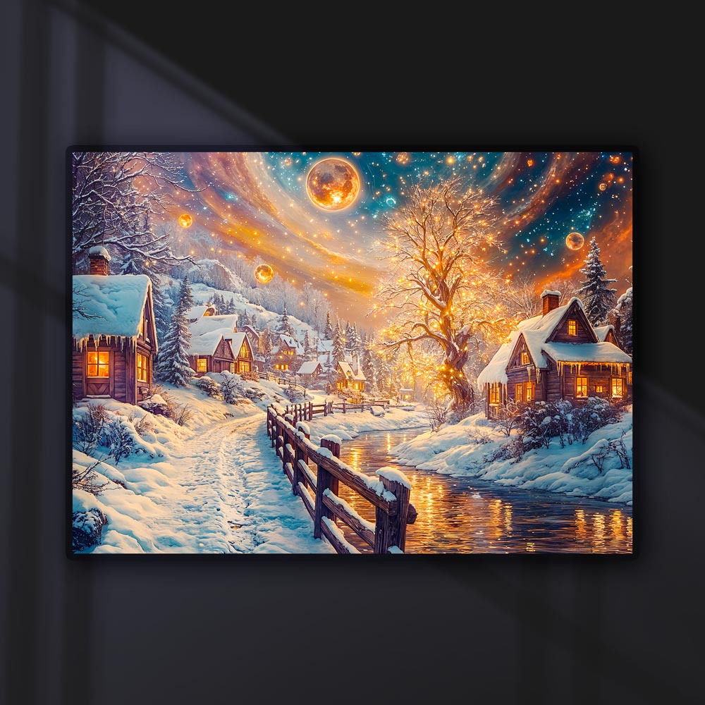 5D Diamond Painting mit AB Effekt – Winterliche Abendruhe, Unique-Diamond