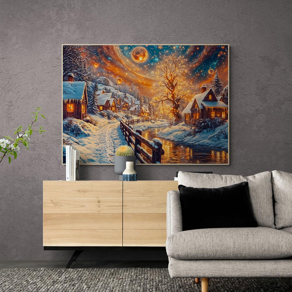 5D Diamond Painting mit AB Effekt – Winterliche Abendruhe, Unique-Diamond