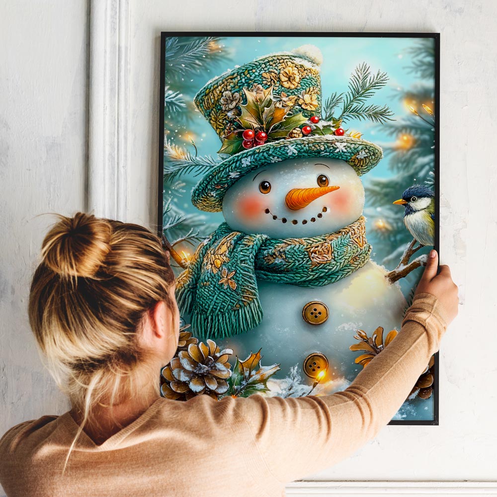 5D Diamond Painting mit AB-Effekt – Winterzauber-Schneemann, Unique-Diamond