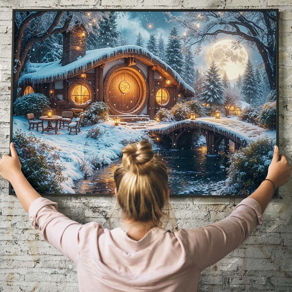 5D Diamond Painting mit AB-Effekt – Winterzauber im Mondlicht mit 100 Farben, Unique-Diamond