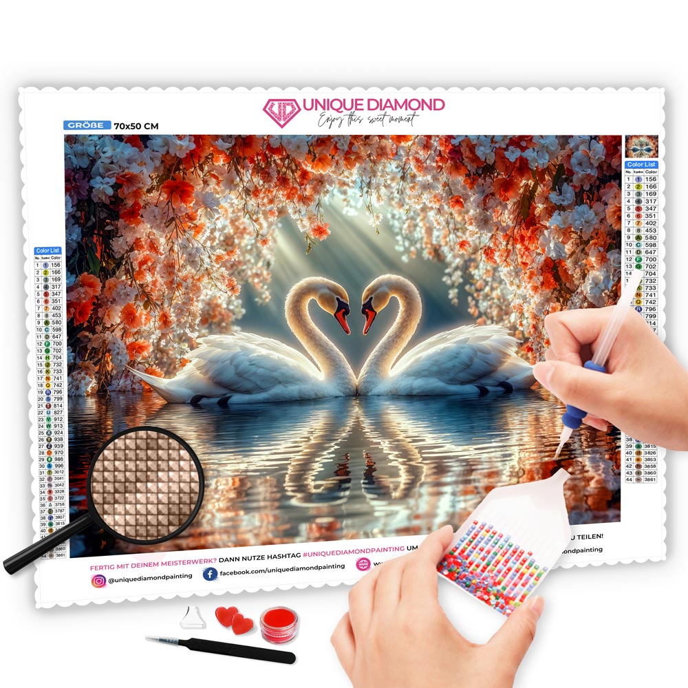 5D Diamond Painting mit AB Effekt – Zwei Schwäne in Liebe, Unique-Diamond