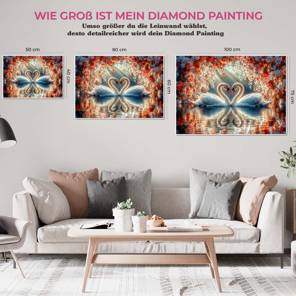 5D Diamond Painting mit AB Effekt – Zwei Schwäne in Liebe, Unique-Diamond