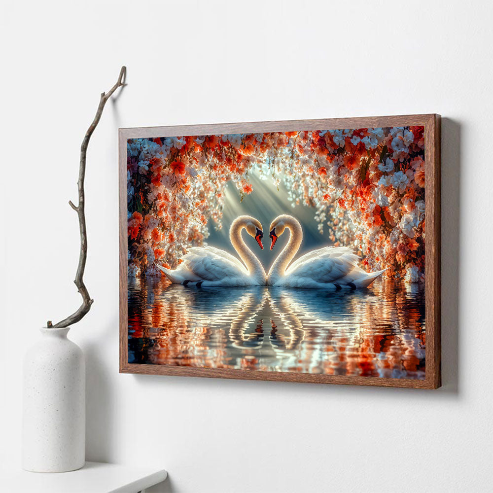 5D Diamond Painting mit AB Effekt – Zwei Schwäne in Liebe, Unique-Diamond