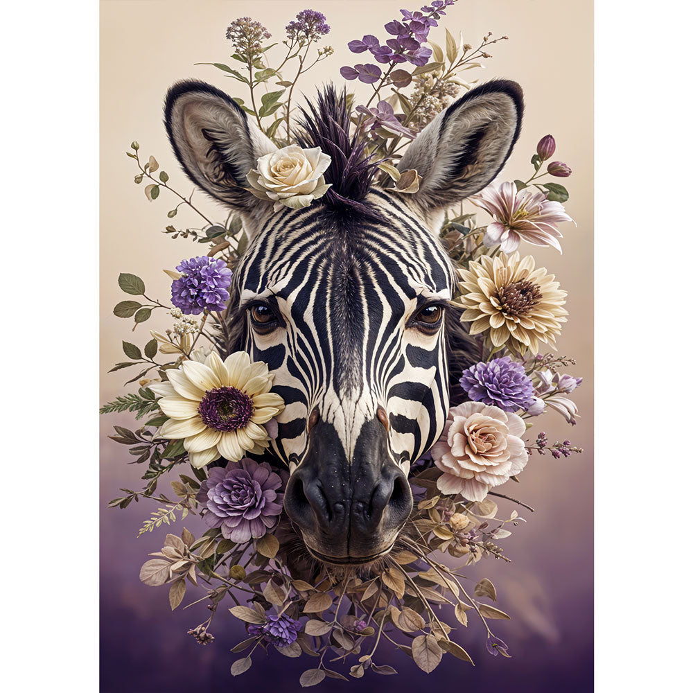 5D Diamond Painting mit AB Steine – Zaira, das elegante Blumen-Zebra, Unique-Diamond