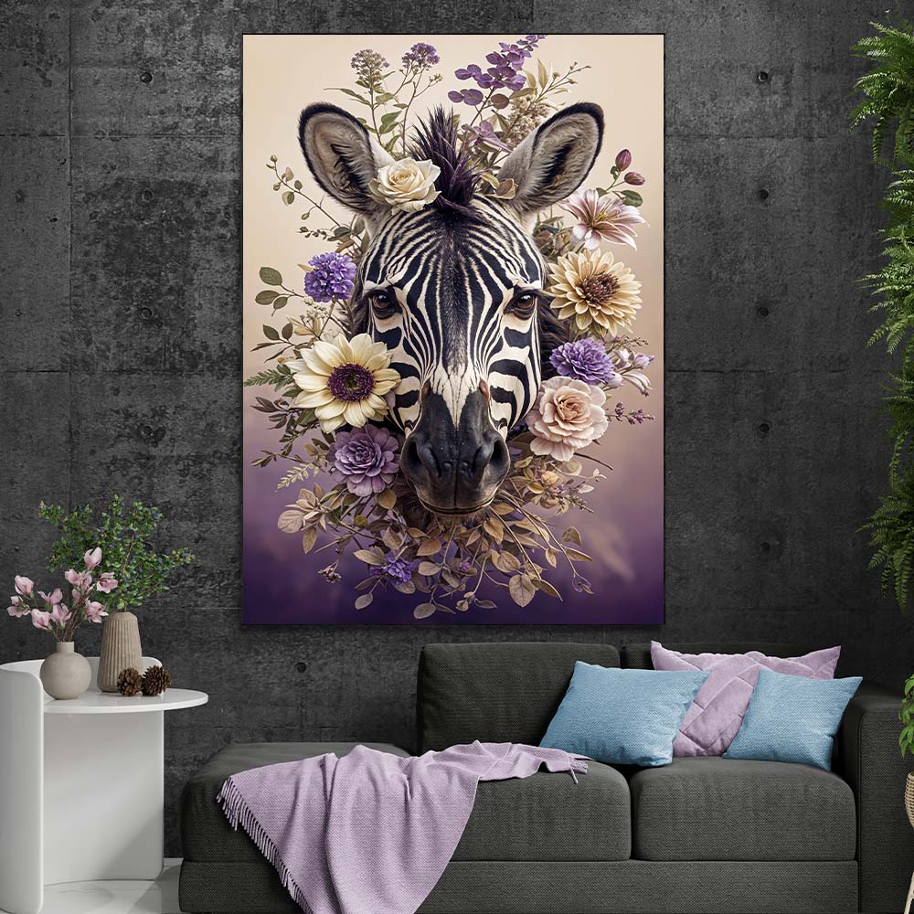 5D Diamond Painting mit AB Steine – Zaira, das elegante Blumen-Zebra, Unique-Diamond