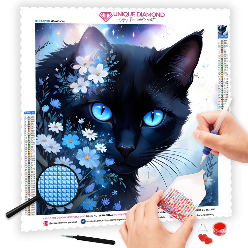 5D Diamond Painting AB Steine Schwarze Katze, Unique-Diamond