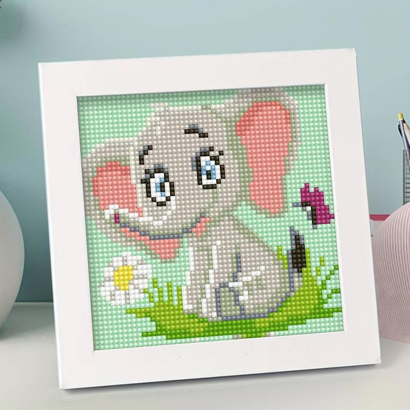 5D Kinder Diamond Painting Elefant mit Bilderrahmen, Unique-Diamond