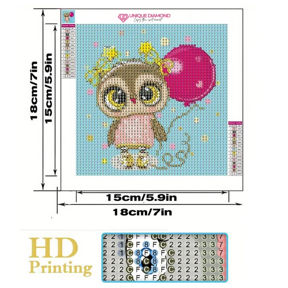 5D Kinder Diamond Painting Eule mit Bilderrahmen, Unique-Diamond