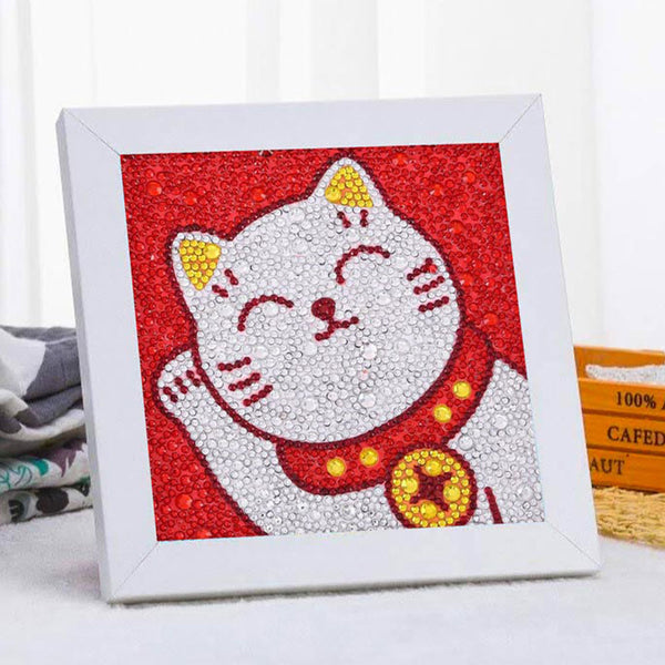 5D Kinder Diamond Painting Katze mit Bilderrahmen, Unique-Diamond